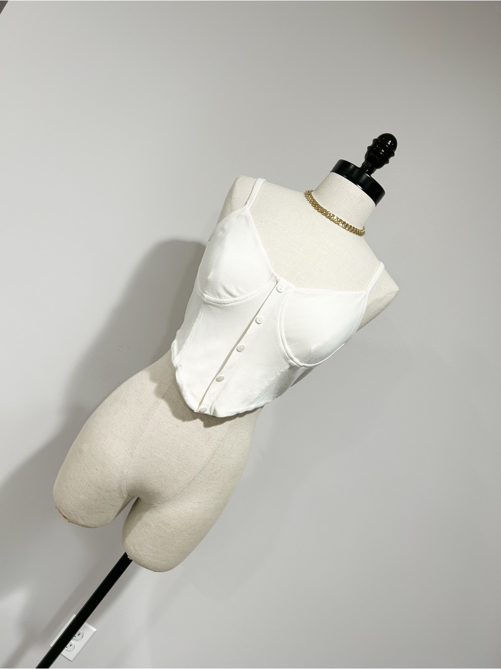 OGL White Ribbed Button-Front Crop Tank - Picture 2 of 6